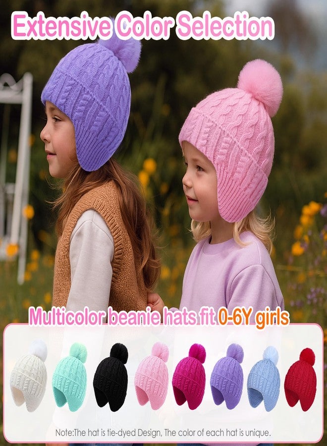 MEJORMEN Toddler Baby Winter Hat with Earflap Kids Warm Twisted Knit Beanie with Pom Pom Kids Ski Hat for Infant Girls Boys Milky White - Image 2