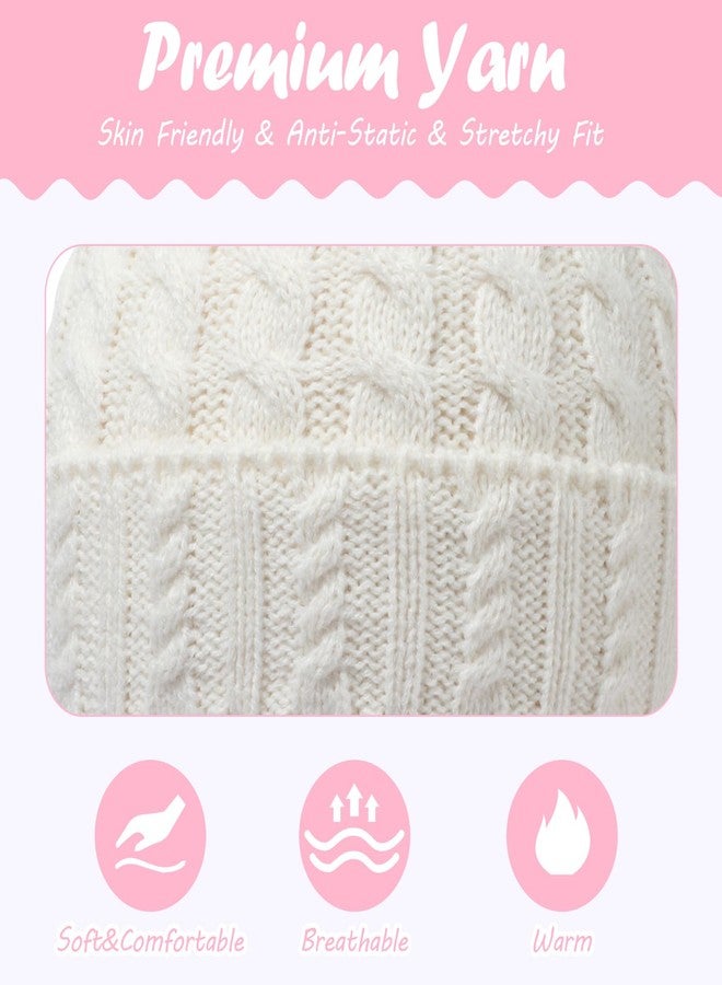 MEJORMEN Toddler Baby Winter Hat with Earflap Kids Warm Twisted Knit Beanie with Pom Pom Kids Ski Hat for Infant Girls Boys Milky White - Image 5