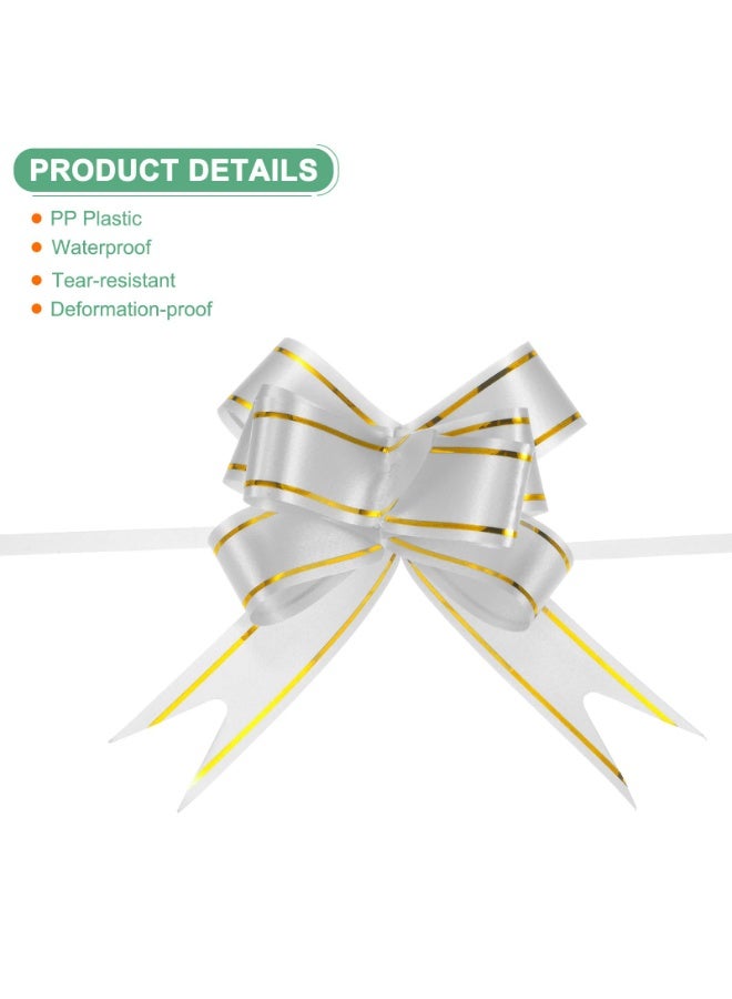 BenQuand 30-Pack Ribbon Pull Bows,  Plastic Gold Edge Ribbon Bows for Gift Wrapping/Wedding/Flowers/Baskets Decorations, Satin Pull Bows [Silver Tone Gift Bow] - Image 2