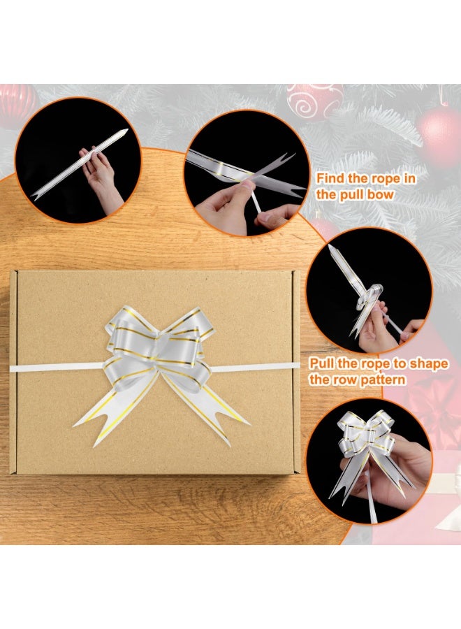 BenQuand 30-Pack Ribbon Pull Bows,  Plastic Gold Edge Ribbon Bows for Gift Wrapping/Wedding/Flowers/Baskets Decorations, Satin Pull Bows [Silver Tone Gift Bow] - Image 5