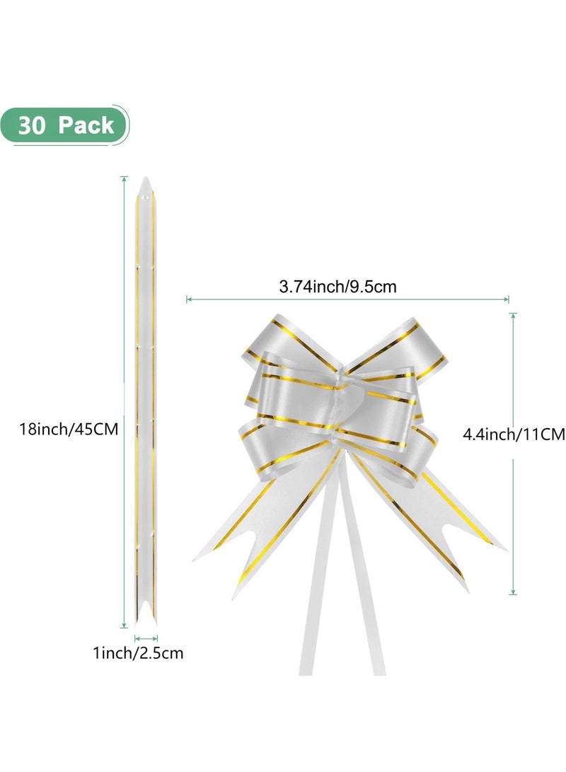 BenQuand 30-Pack Ribbon Pull Bows,  Plastic Gold Edge Ribbon Bows for Gift Wrapping/Wedding/Flowers/Baskets Decorations, Satin Pull Bows [Silver Tone Gift Bow] - Image 3