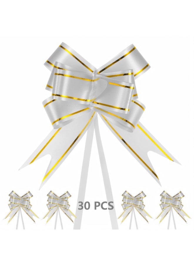 BenQuand 30-Pack Ribbon Pull Bows,  Plastic Gold Edge Ribbon Bows for Gift Wrapping/Wedding/Flowers/Baskets Decorations, Satin Pull Bows [Silver Tone Gift Bow] - Image 1