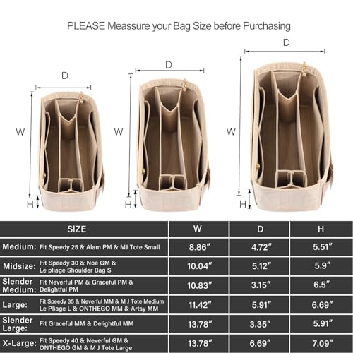 ZTUJO Purse Organizer Insert, Felt Purse Organizer with Zipper and Sewn Bottom Insert, Fit Speedy Neverfull Graceful,6 Sizes (Large, Skin color) - Image 3