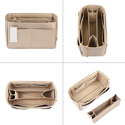ZTUJO Purse Organizer Insert, Felt Purse Organizer with Zipper and Sewn Bottom Insert, Fit Speedy Neverfull Graceful,6 Sizes (Large, Skin color) - Image 5