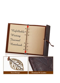 Y&D Vintage Leather Notebook Retro Writing Journal Diary Pu Cover Leaf Pattern Spiral Blank String Daily Notepad Art Sketchbook Pendants Classic Embossed Loose Coffee-Black  - Image 4