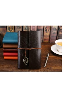 Y&D Vintage Leather Notebook Retro Writing Journal Diary Pu Cover Leaf Pattern Spiral Blank String Daily Notepad Art Sketchbook Pendants Classic Embossed Loose Coffee-Black  - Image 2