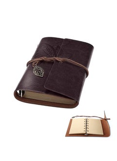 Y&D Vintage Leather Notebook Retro Writing Journal Diary Pu Cover Leaf Pattern Spiral Blank String Daily Notepad Art Sketchbook Pendants Classic Embossed Loose Coffee-Black  - Image 1