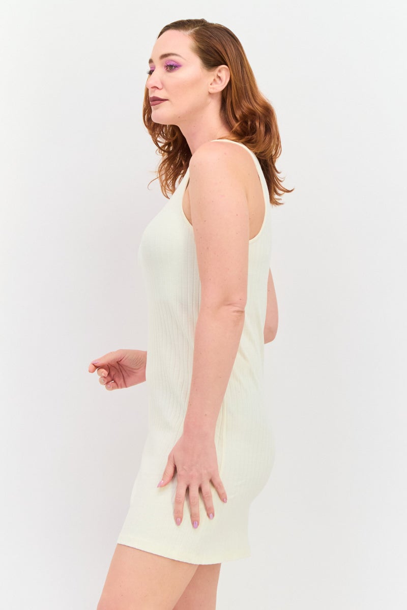 PIECES Women Textured Mini Dress, Cream - Image 4