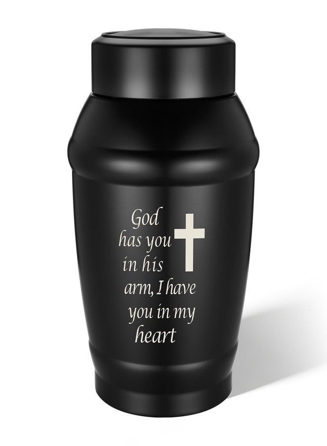 Abooxiu Urns for Human Ashes 5.5 Inches Medium Urns for Ashes Black Cross Cremation Urn Stainless Steel Keepsake Urn Memorial Funeral Decorative Burial Urn for Adult Male Female - Image 1