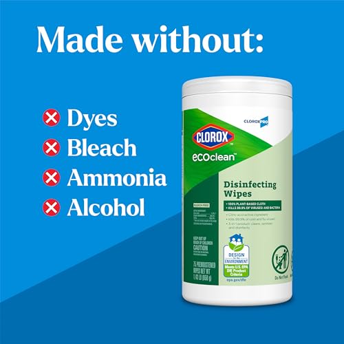 CloroxPro Clorox EcoClean Disinfecting Wipes, Multipurpose 100% Plant Based Cleaning Cloths, Antibacterial Disinfectant, Safe for Multi Surface Use, 75 Count - Image 4