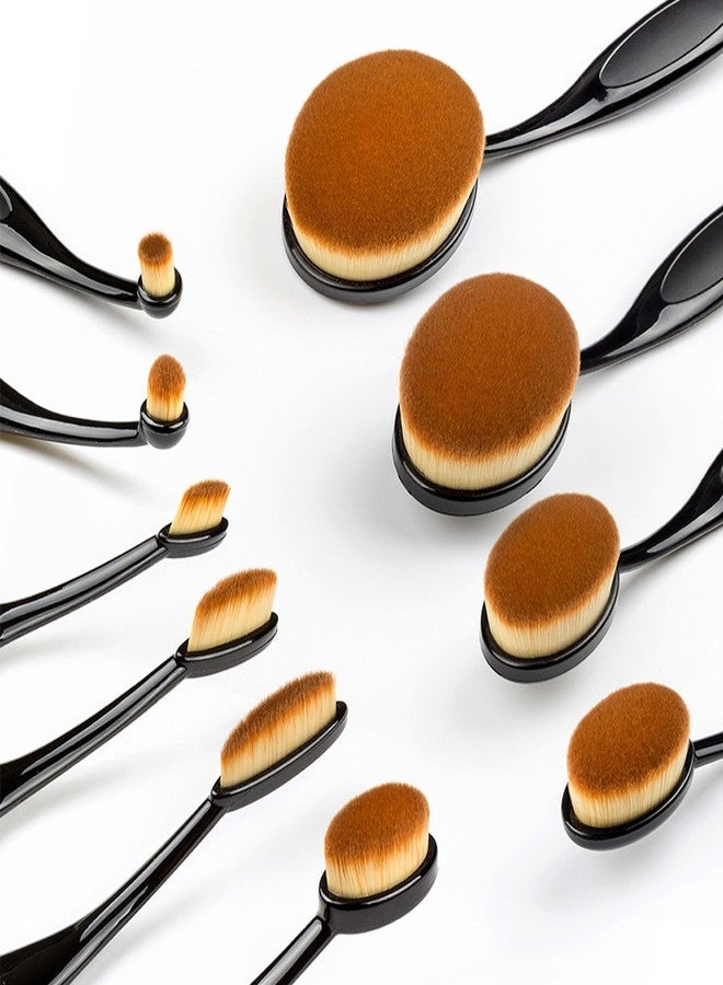 Gugzy Generic 10pcs Toothbrush Shaped Oval Powder Foundation Makeup Brushes + Sponge Blender Puff Set - Image 3