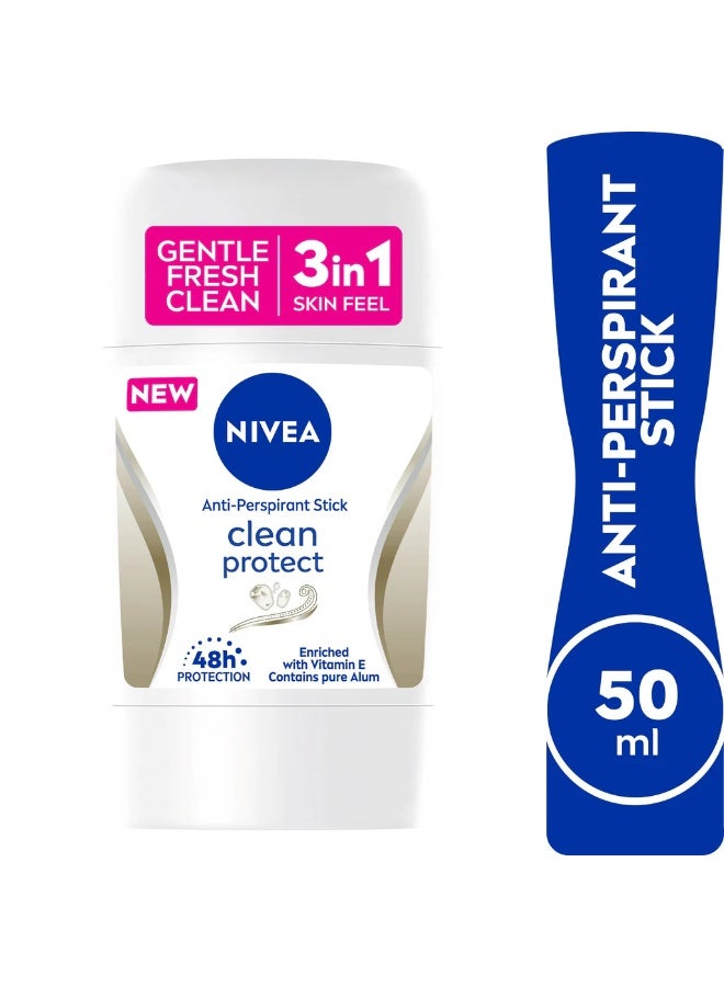 Nivea Clean Protect 3 In 1 Antiperspirant Stick – 50ml - Image 1