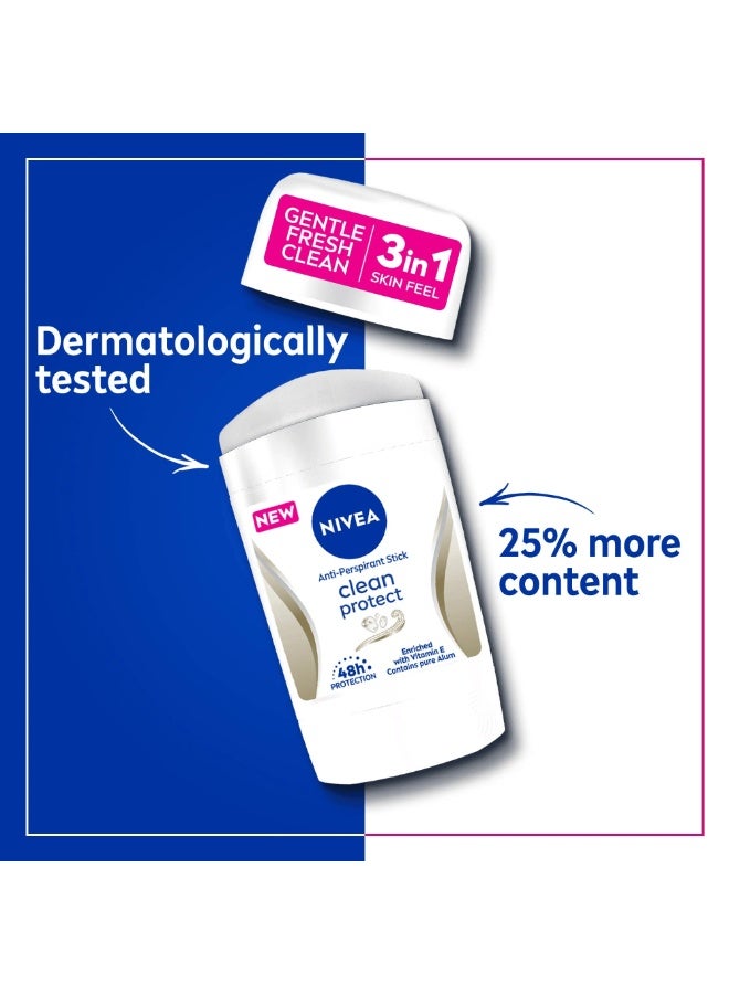 Nivea Clean Protect 3 In 1 Antiperspirant Stick – 50ml - Image 2
