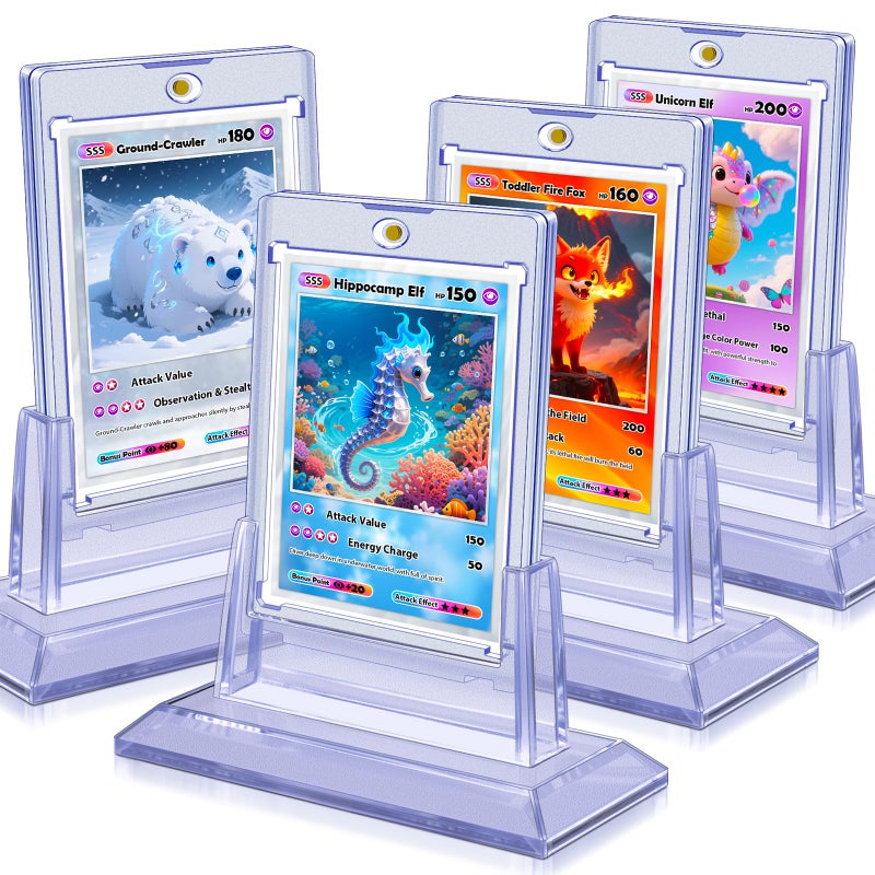 Kitoyz 4Pcs Magnetic Card Holders for Trading Card, Baseball Card Protectors with 4 Stands, 35pt Acrylic Hard Card Sleeves Case for Sports Cards, Game Cards, Standard Cards Storage and Display - Image 1