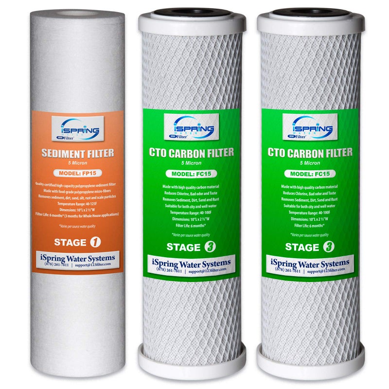 مجموعة خرطوشة استبدال عالمية iSpring F3CTO 10 بوصة لأنظمة تنقية المياه بالتناضح العكسي و 3 مراحل فلترة المياه، 2 x فلاتر كربون كتلة، عبوة واحدة بيضاء