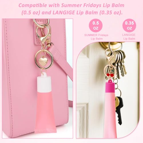 MAYCREATE® 4Pcs Keychain Cap for Lipgloss Mini Hand Sanitizer Holder Keychain with Lobster Clasp & Decorative Sweet Pendant, Portable Bag Charm for Women, Girls & Kids - Image 5