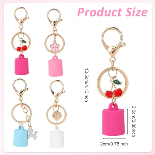 MAYCREATE® 4Pcs Keychain Cap for Lipgloss Mini Hand Sanitizer Holder Keychain with Lobster Clasp & Decorative Sweet Pendant, Portable Bag Charm for Women, Girls & Kids - Image 2