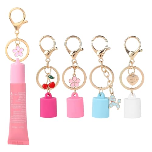 MAYCREATE® 4Pcs Keychain Cap for Lipgloss Mini Hand Sanitizer Holder Keychain with Lobster Clasp & Decorative Sweet Pendant, Portable Bag Charm for Women, Girls & Kids - Image 1