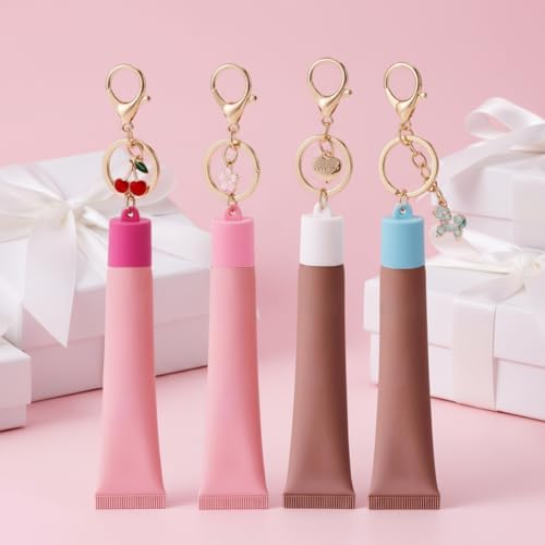 MAYCREATE® 4Pcs Keychain Cap for Lipgloss Mini Hand Sanitizer Holder Keychain with Lobster Clasp & Decorative Sweet Pendant, Portable Bag Charm for Women, Girls & Kids - Image 4