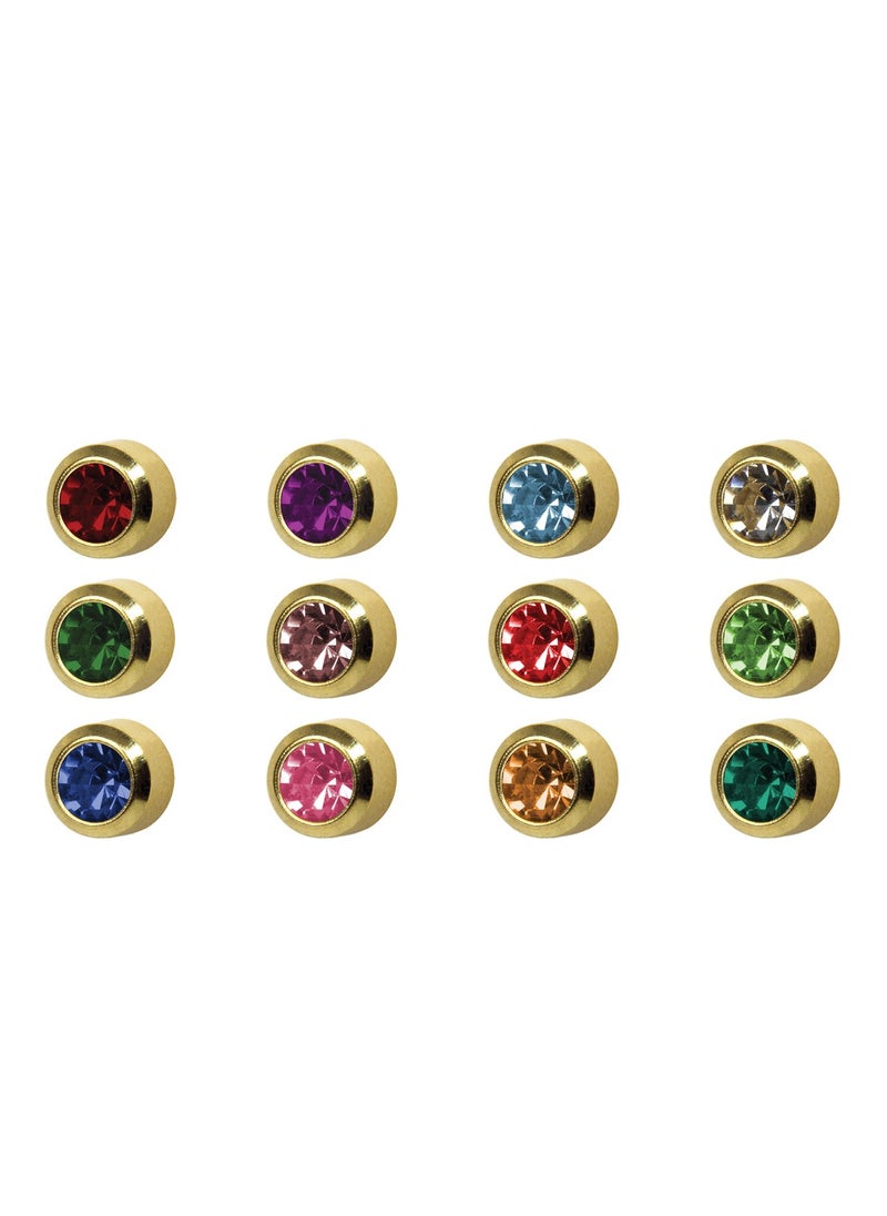 MediSystem - Sterilized Earring 24K Gold Plated Bezel 2mm Assortment Crystal Stone dozen (12 pieces) - Image 1