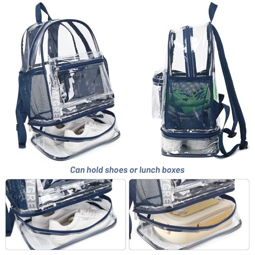 mygreen Clear Backpack with Bottom Compartment for Lunch Box or Shoes 2in1 Design for School Sports Work Stadium Security Travel College Pink - Image 3