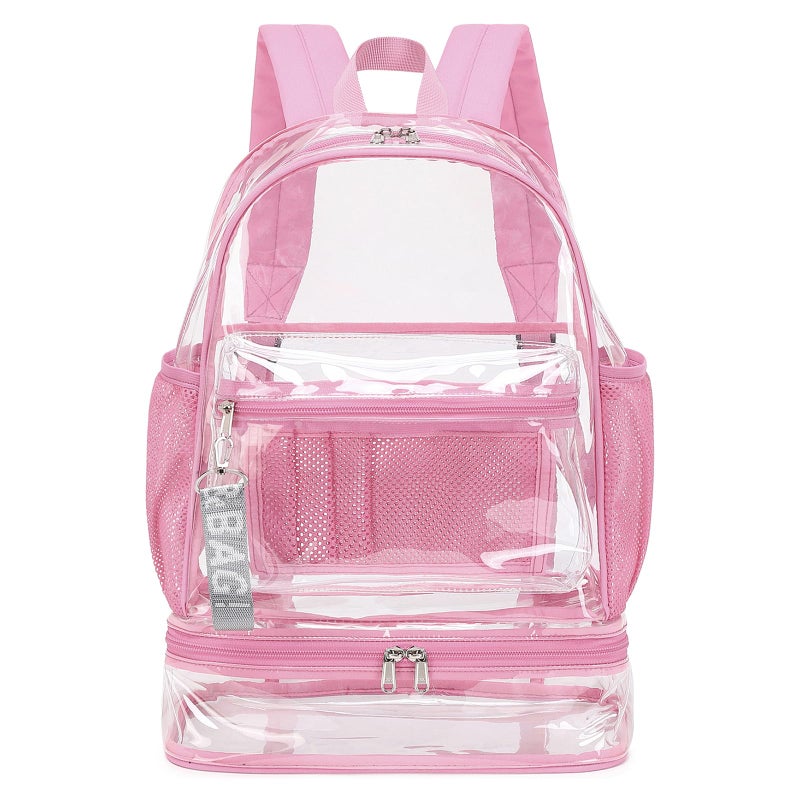 mygreen Clear Backpack with Bottom Compartment for Lunch Box or Shoes 2in1 Design for School Sports Work Stadium Security Travel College Pink - Image 2
