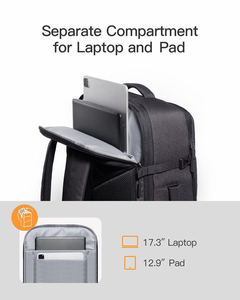 Inateck 38-46L Large Travel Carry on Laptop Backpack for Men and Women, Expandable Splash-resistant Cabin Luggage 22x14x9 Airline Approved, Compatible with 17.3 Inch Laptop, Black - Image 5