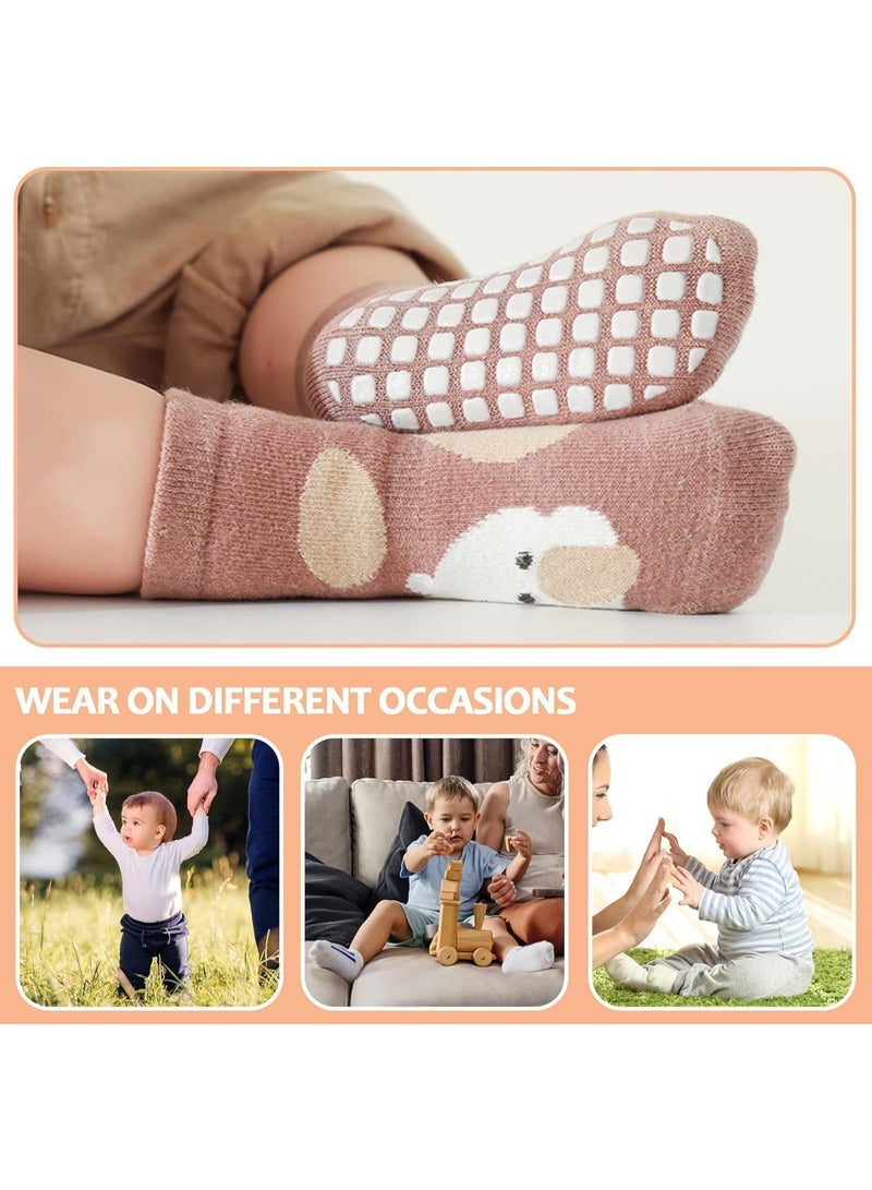 rocooart 5 Pairs Toddler Non Slip Socks, Cute Baby Socks with Grips Crew Socks for 1-3 Months, Size M - Image 2