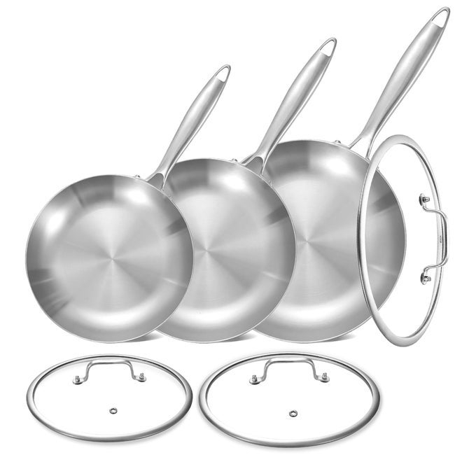 851012 INCH TRIPLY STAINLESS STEEL FRYING PAN SET WITH LIDSSKILLETSINDUCTION COOKING PANSDISHWASHER AND OVEN SAFEDETACHABLE HANDLE
