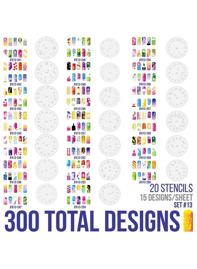 Custom Body Art Airbrush Nail Stencils Design Series Set 13 Includes 20 Individual Nail Templates With 17 Designs Each For A Total Of 340 Designs Of Series 13 - Image 3