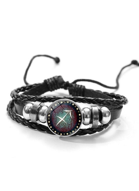 Twelve Constellations Gemstone Retro Handmade Beaded Leather Bracelet