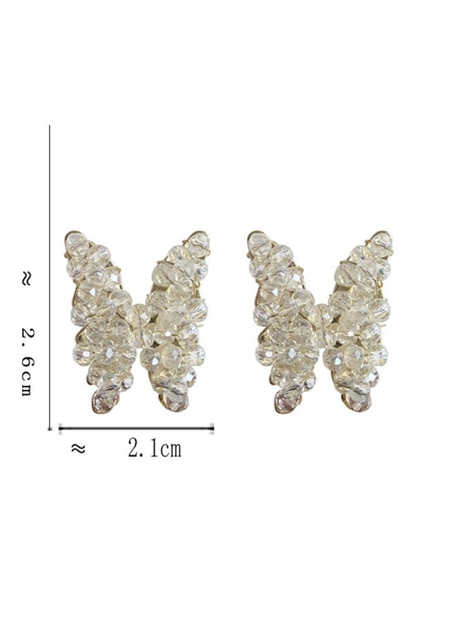NIBEMINENT - 925 Sterling Silver Crystal Studded Butterfly Earrings - Image 1