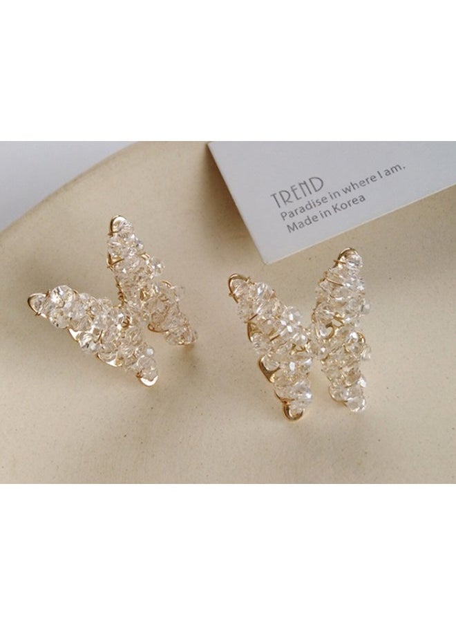 NIBEMINENT - 925 Sterling Silver Crystal Studded Butterfly Earrings - Image 1