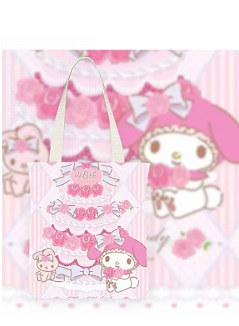 Cartoon Sanrio Melody pattern canvas tote bag, student class bag tote bag, reusable beautiful environmentally friendly bag, book shopping groceries cute cotton tote bag - Image 1