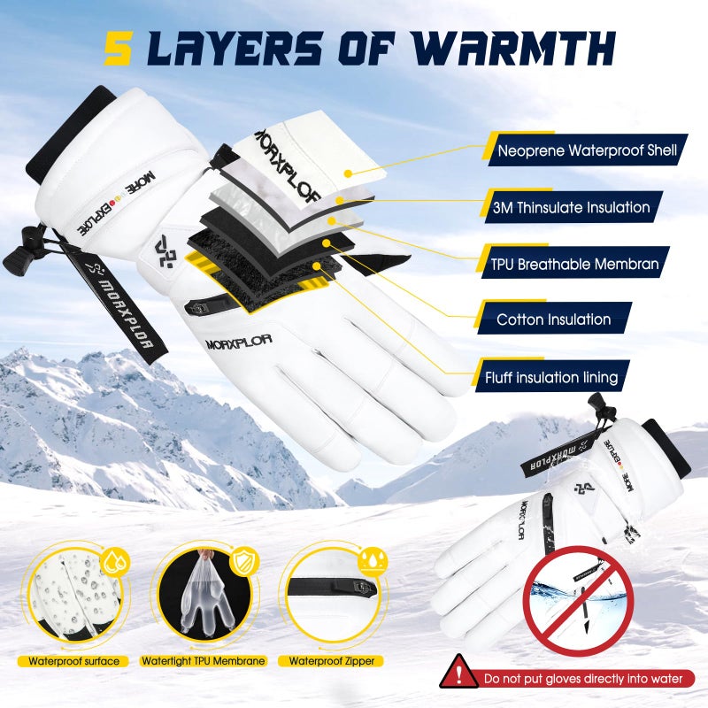 MORXPLOR Winter Ski Snow Gloves Men Women,Windproof Touchscreen Snowboard 3M Thinsulate Insulated Warm Winter Snowmobile Gloves - Image 3