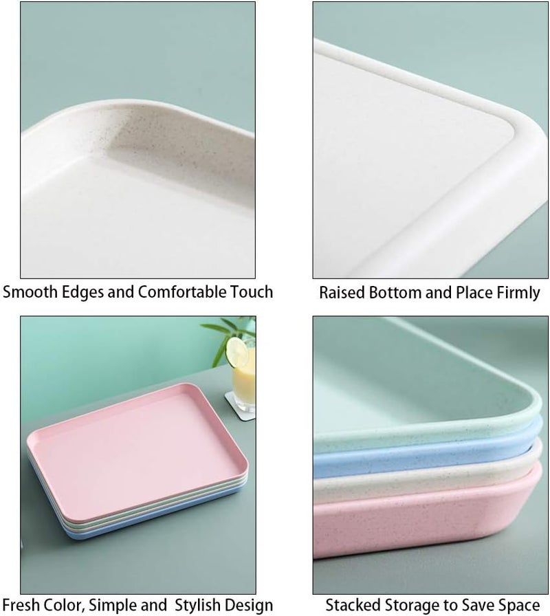 SNOMEL Dinner Tray Unbreakable Lunch Tray Decorative Food Serving Tray Coffee Table Tray Wheat Straw Tray Tea Platter for Couch Party Dining Picnic Snack Appetizer Blue - Image 4