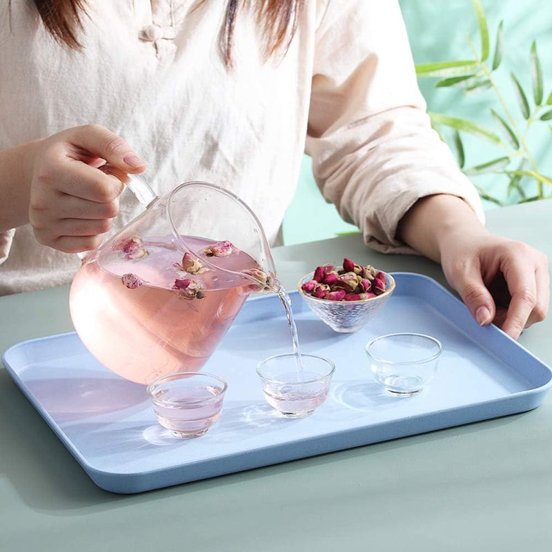 SNOMEL Dinner Tray Unbreakable Lunch Tray Decorative Food Serving Tray Coffee Table Tray Wheat Straw Tray Tea Platter for Couch Party Dining Picnic Snack Appetizer Blue - Image 3