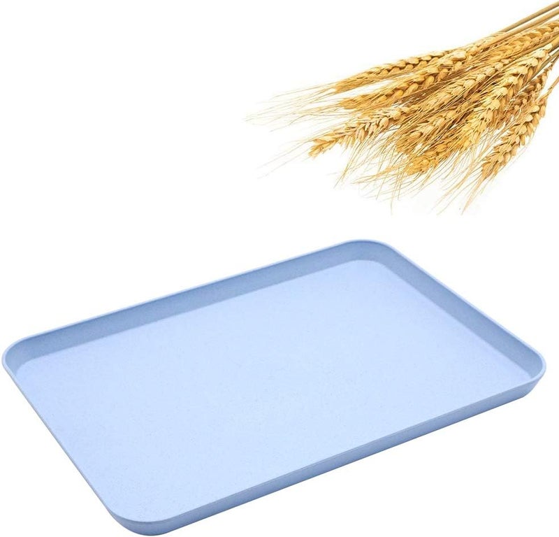 SNOMEL Dinner Tray Unbreakable Lunch Tray Decorative Food Serving Tray Coffee Table Tray Wheat Straw Tray Tea Platter for Couch Party Dining Picnic Snack Appetizer Blue - Image 1
