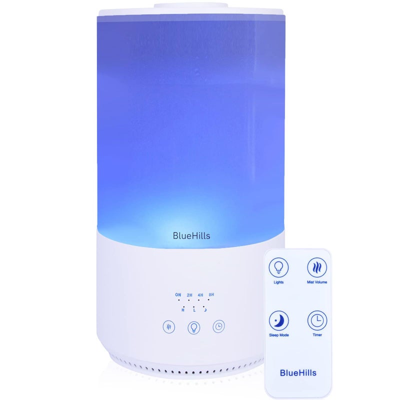 BlueHills BlueHills Premium 4000 ml Tall Essential Oil Diffuser 4L 4 Liter 50 Hour Run with Remote Timer Aroma Humidifier 1 Gallon Big Capacity High Mist Output for Large Room Huge Size Mood Lights White T401 
