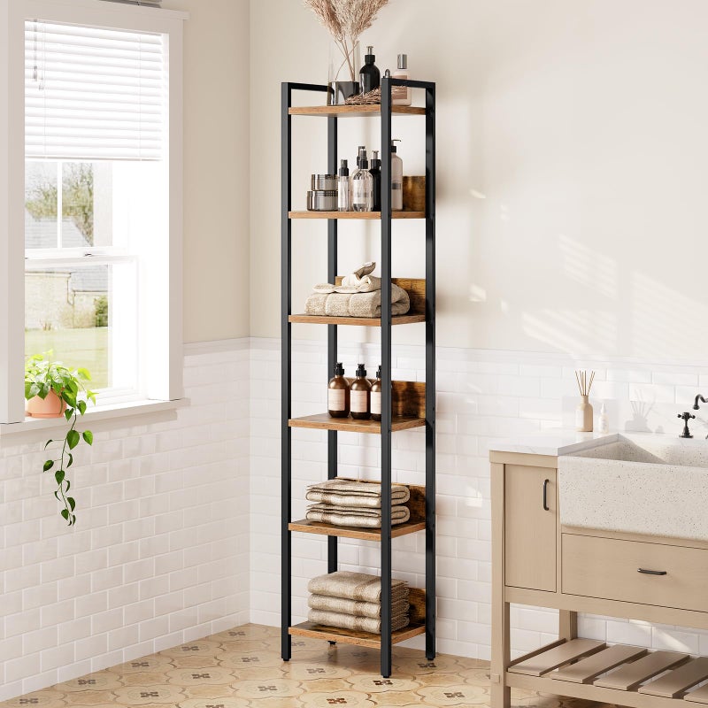 MAHANCRIS Bookshelf, 6-Tier Bookcase, Standing Book Shelf for Small Space, Storage Shelf Organizer, for Living Room, Bedroom, Study, Balcony, Rustic Brown and Black BKHR6601 - Image 5