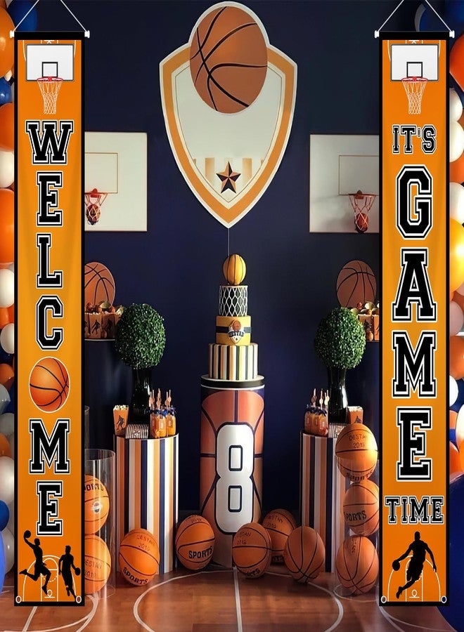MEHOFOND Basketball Porch Banner Welcome It's Game Time Basketball Hanging Banner Basketball Decorations for Indoor Outdoor Sports Theme Party Supplies - Image 3