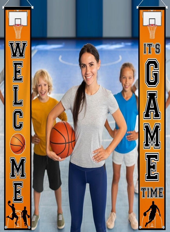 MEHOFOND Basketball Porch Banner Welcome It's Game Time Basketball Hanging Banner Basketball Decorations for Indoor Outdoor Sports Theme Party Supplies - Image 4