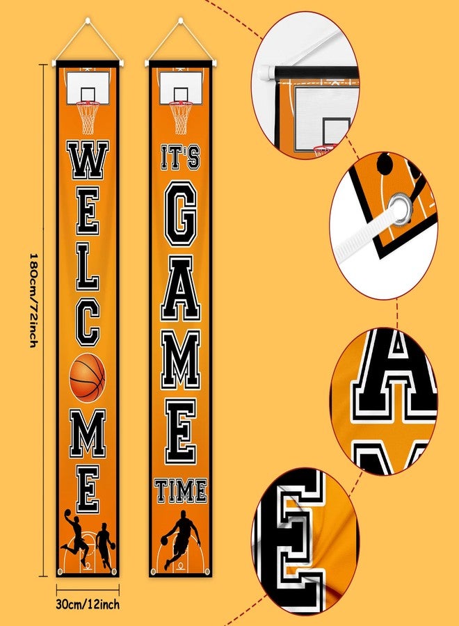 MEHOFOND Basketball Porch Banner Welcome It's Game Time Basketball Hanging Banner Basketball Decorations for Indoor Outdoor Sports Theme Party Supplies - Image 2