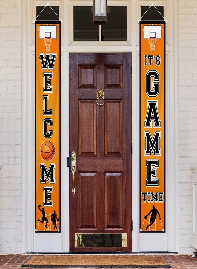 MEHOFOND Basketball Porch Banner Welcome It's Game Time Basketball Hanging Banner Basketball Decorations for Indoor Outdoor Sports Theme Party Supplies - Image 1