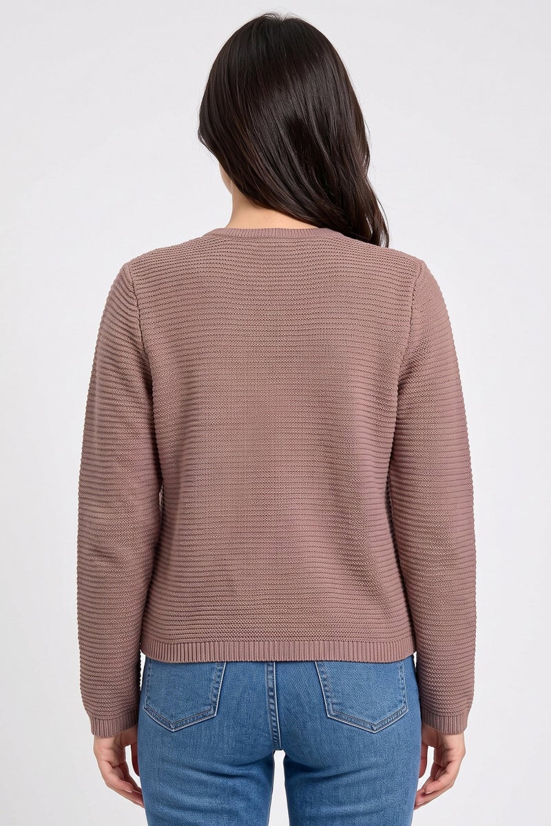 Walter Baker Women Round Neck Knitted Cardigan, Mauve - Image 4