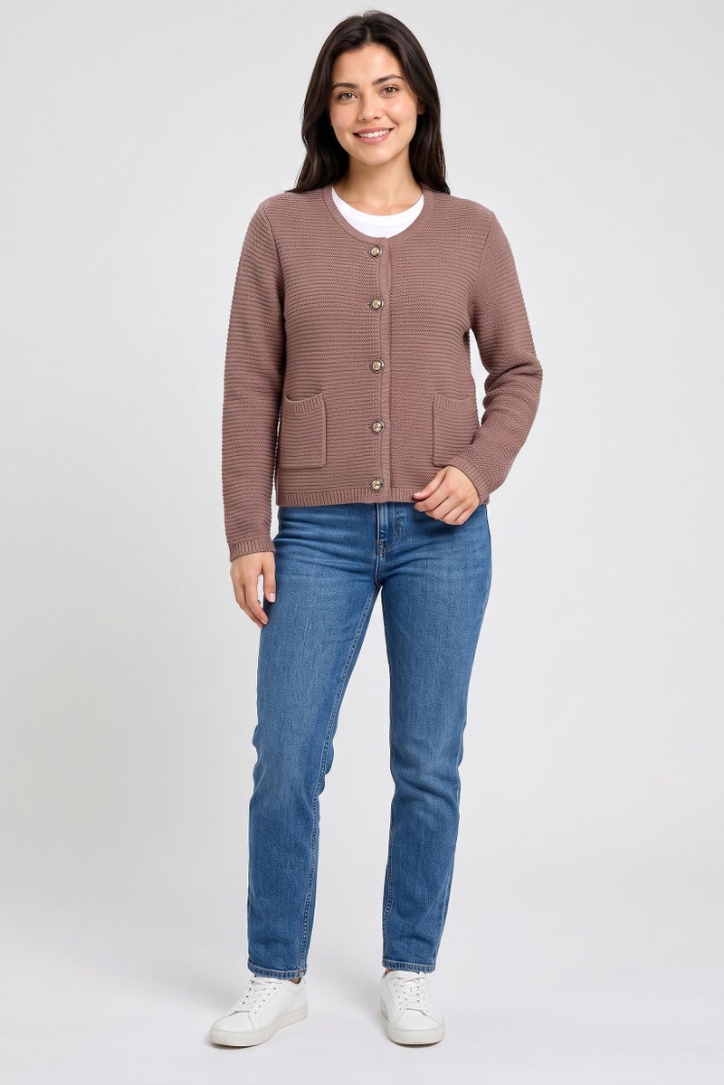 Walter Baker Women Round Neck Knitted Cardigan, Mauve - Image 2