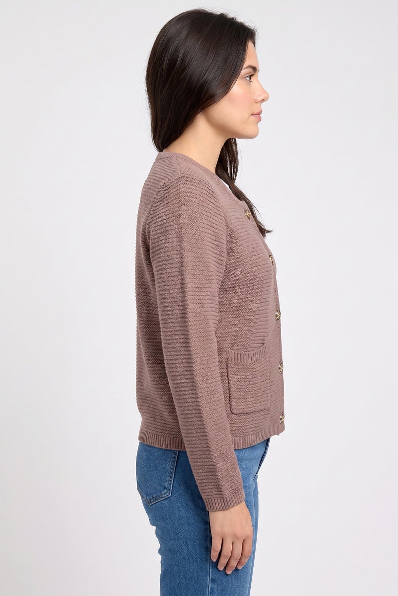 Walter Baker Women Round Neck Knitted Cardigan, Mauve - Image 3