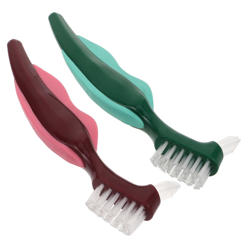 Dual Head Denture Cleaning Brush Hard Bristles 2 Pack for False Teeth and Dental Appliances - Image 2