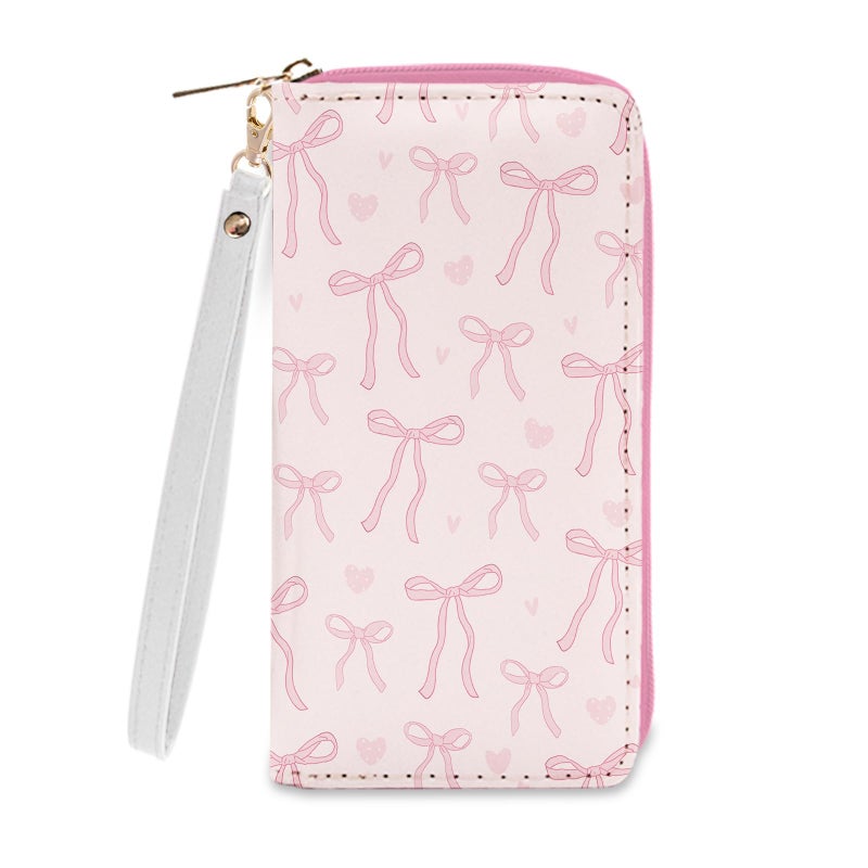 Ialtsidws Pink Bow Wallet for Women - Slim PU Leather Womens Wallet with Cash Zipper Coin Purse, Small Credit Card Holder Travel Wallet, Wristlet Wallets for Female Ladies Teen Girls Purse (Girly Gift) - Image 1