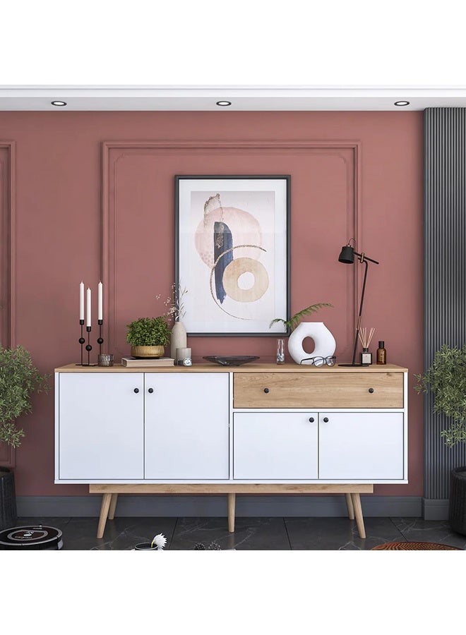 Home Canvas Rani GD110 Modern Console with Drawers and Lids White - Basket Walnut  - Image 3